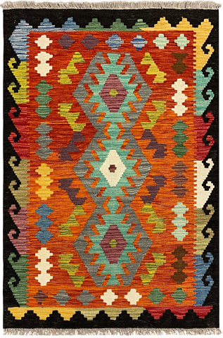 27714 - Kelim Hand-Woven/Flat-Weaved/Afghan Kelim/Carpet Modren/Nomadic Authentic/Size: 4'0" x 2'7"/122cm x 79cm