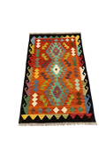 27714 - Kelim Hand-Woven/Flat-Weaved/Afghan Kelim/Carpet Modren/Nomadic Authentic/Size: 4'0" x 2'7"/122cm x 79cm