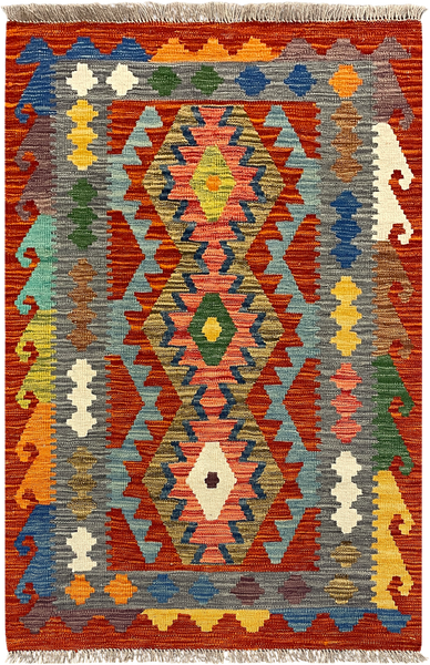 27721 - Kelim Hand-Woven/Flat-Weaved/Afghan Kelim/Carpet Modren/Nomadic Authentic/Size: 4'1" x 2'7"/124cm ×79cm