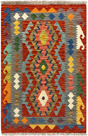 27721 - Kelim Hand-Woven/Flat-Weaved/Afghan Kelim/Carpet Modren/Nomadic Authentic/Size: 4'1" x 2'7"/124cm ×79cm