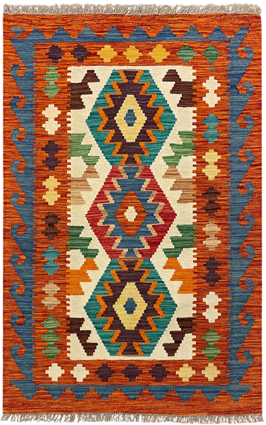 27722 - Kelim Hand-Woven/Flat-Weaved/Afghan Kelim/Carpet Modren/Nomadic Authentic/Size: 4'2" x 2'7"/127cm ×79cm