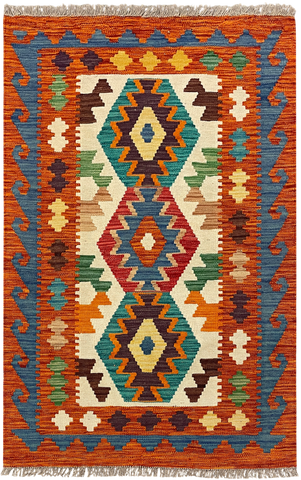 27722 - Kelim Hand-Woven/Flat-Weaved/Afghan Kelim/Carpet Modren/Nomadic Authentic/Size: 4'2" x 2'7"/127cm ×79cm