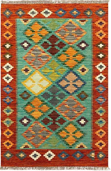27723 - Kelim Hand-Woven/Flat-Weaved/Afghan Kelim/Carpet Modren/Nomadic Authentic/Size: 4'1" x 2'7"/124cm ×79cm