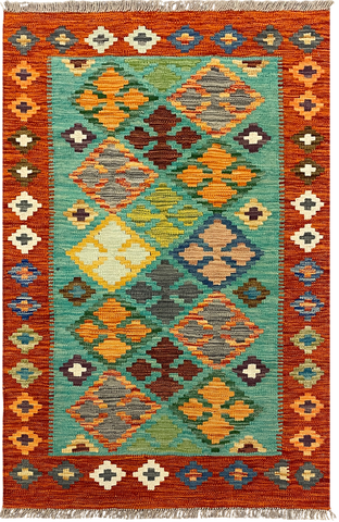 27723 - Kelim Hand-Woven/Flat-Weaved/Afghan Kelim/Carpet Modren/Nomadic Authentic/Size: 4'1" x 2'7"/124cm ×79cm