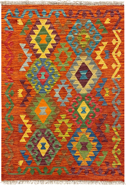 27724 - Kelim Hand-Woven/Flat-Weaved/Afghan Kelim/Carpet Modren/Nomadic Authentic/Size: 4'0" x 2'8"/122cm ×81cm