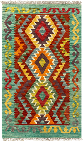 27725 - Kelim Hand-Woven/Flat-Weaved/Afghan Kelim/Carpet Modren/Nomadic Authentic/Size: 4'1" x 2'4"/124cm ×71cm