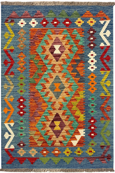 27726 - Kelim Hand-Woven/Flat-Weaved/Afghan Kelim/Carpet Modren/Nomadic Authentic/Size: 4'2" x 2'9"/127cm ×84cm