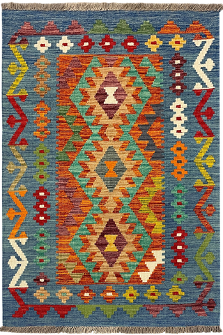 27726 - Kelim Hand-Woven/Flat-Weaved/Afghan Kelim/Carpet Modren/Nomadic Authentic/Size: 4'2" x 2'9"/127cm ×84cm
