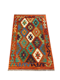 27727 - Kelim Hand-Woven/Flat-Weaved/Afghan Kelim/Carpet Modren/Nomadic Authentic/Size: 4'3" x 2'9"/130cm ×84cm