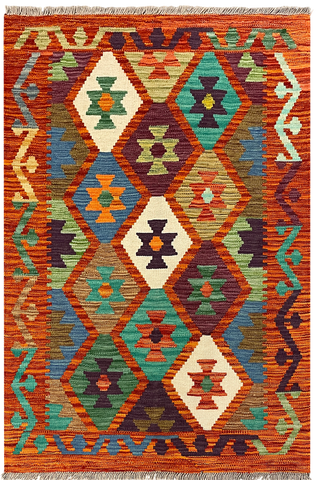 27727 - Kelim Hand-Woven/Flat-Weaved/Afghan Kelim/Carpet Modren/Nomadic Authentic/Size: 4'3" x 2'9"/130cm ×84cm