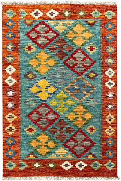 27728 - Kelim Hand-Woven/Flat-Weaved/Afghan Kelim/Carpet Modren/Nomadic Authentic/Size: 4'0" x 2'7"/122cm ×79cm