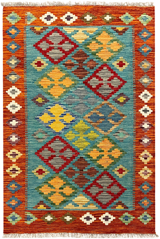 27728 - Kelim Hand-Woven/Flat-Weaved/Afghan Kelim/Carpet Modren/Nomadic Authentic/Size: 4'0" x 2'7"/122cm ×79cm
