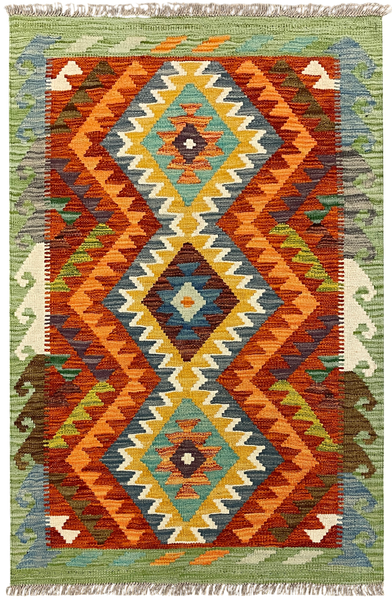 27733 - Kelim Hand-Woven/Flat-Weaved/Afghan Kelim/Carpet Modren/Nomadic Authentic/Size: 4'1" x 2'7"/124cm ×79cm