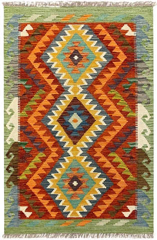 27733 - Kelim Hand-Woven/Flat-Weaved/Afghan Kelim/Carpet Modren/Nomadic Authentic/Size: 4'1" x 2'7"/124cm ×79cm