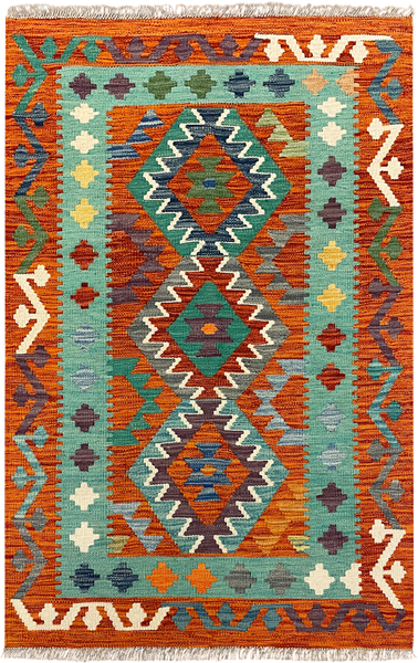 27734 - Kelim Hand-Woven/Flat-Weaved/Afghan Kelim/Carpet Modren/Nomadic Authentic/Size: 4'2" x 2'7"/127cm ×79cm
