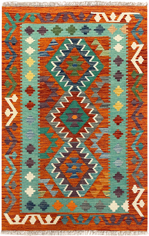 27734 - Kelim Hand-Woven/Flat-Weaved/Afghan Kelim/Carpet Modren/Nomadic Authentic/Size: 4'2" x 2'7"/127cm ×79cm