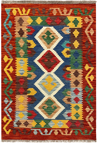 27735 - Kelim Hand-Woven/Flat-Weaved/Afghan Kelim/Carpet Modren/Nomadic Authentic/Size: 4'0" x 2'8"/122cm ×81cm