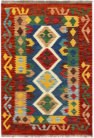 27735 - Kelim Hand-Woven/Flat-Weaved/Afghan Kelim/Carpet Modren/Nomadic Authentic/Size: 4'0" x 2'8"/122cm ×81cm