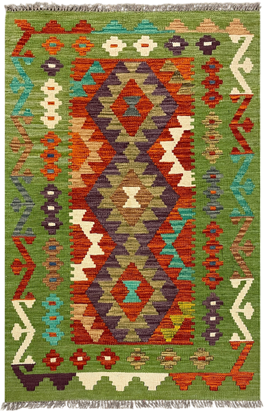 27736 - Kelim Hand-Woven/Flat-Weaved/Afghan Kelim/Carpet Modren/Nomadic Authentic/Size: 4'3" x 2'8"/130cm ×81cm