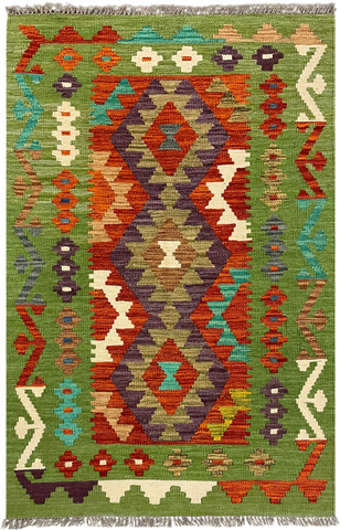 27736 - Kelim Hand-Woven/Flat-Weaved/Afghan Kelim/Carpet Modren/Nomadic Authentic/Size: 4'3" x 2'8"/130cm ×81cm