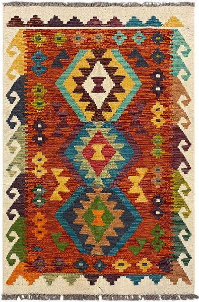 27737 - Kelim Hand-Woven/Flat-Weaved/Afghan Kelim/Carpet Modren/Nomadic Authentic/Size: 4'0" x 2'7"/122cm ×79cm