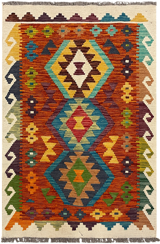 27737 - Kelim Hand-Woven/Flat-Weaved/Afghan Kelim/Carpet Modren/Nomadic Authentic/Size: 4'0" x 2'7"/122cm ×79cm