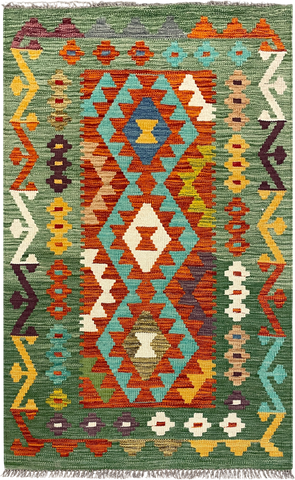 27739 - Kelim Hand-Woven/Flat-Weaved/Afghan Kelim/Carpet Modren/Nomadic Authentic/Size: 4'3" x 2'7"/130cm ×79cm