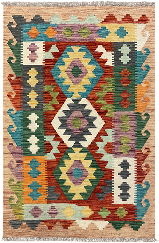 27740 - Kelim Hand-Woven/Flat-Weaved/Afghan Kelim/Carpet Modren/Nomadic Authentic/Size: 4'1" x 2'7"/124cm ×79cm