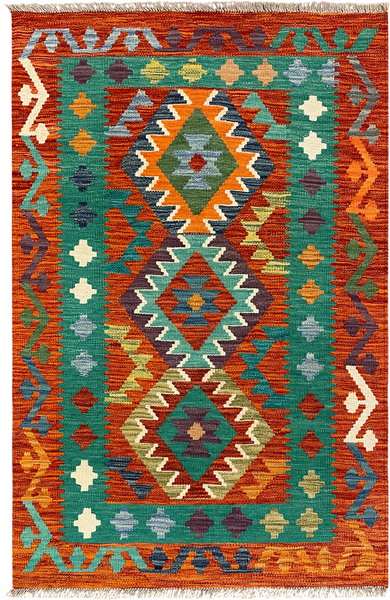 27741 - Kelim Hand-Woven/Flat-Weaved/Afghan Kelim/Carpet Modren/Nomadic Authentic/Size: 4'1" x 2'7"/124cm ×79cm