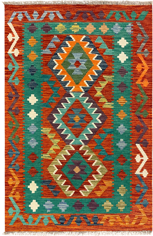 27741 - Kelim Hand-Woven/Flat-Weaved/Afghan Kelim/Carpet Modren/Nomadic Authentic/Size: 4'1" x 2'7"/124cm ×79cm
