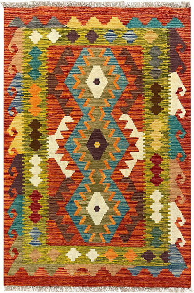 27742 - Kelim Hand-Woven/Flat-Weaved/Afghan Kelim/Carpet Modren/Nomadic Authentic/Size: 4'0" x 2'7"/122cm ×79cm
