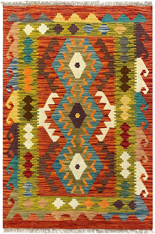 27742 - Kelim Hand-Woven/Flat-Weaved/Afghan Kelim/Carpet Modren/Nomadic Authentic/Size: 4'0" x 2'7"/122cm ×79cm