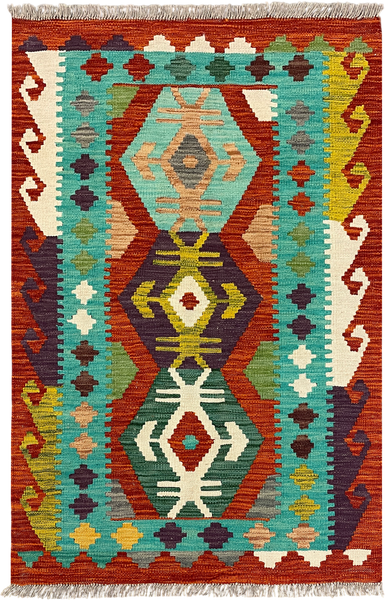 27743 - Kelim Hand-Woven/Flat-Weaved/Afghan Kelim/Carpet Modren/Nomadic Authentic/Size: 4'0" x 2'6"/122cm ×76cm