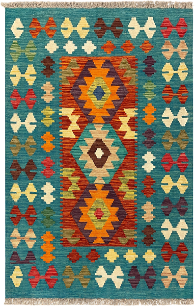 27744 - Kelim Hand-Woven/Flat-Weaved/Afghan Kelim/Carpet Modren/Nomadic Authentic/Size: 4'2" x 2'7"/127cm ×79cm