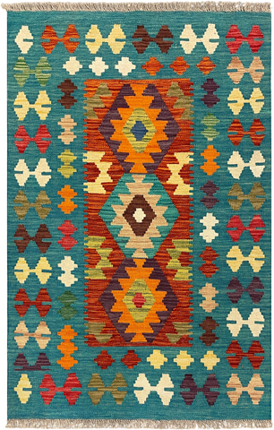 27744 - Kelim Hand-Woven/Flat-Weaved/Afghan Kelim/Carpet Modren/Nomadic Authentic/Size: 4'2" x 2'7"/127cm ×79cm