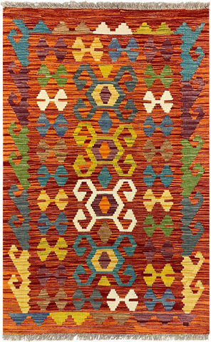 27745 - Kelim Hand-Woven/Flat-Weaved/Afghan Kelim/Carpet Modren/Nomadic Authentic/Size: 4'1" x 2'6"/124cm ×76cm