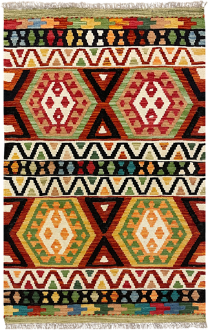 27747 - Kelim Hand-Woven/Flat-Weaved/Afghan Kelim/Carpet Modren/Nomadic Authentic/Size: 4'4" x 2'8"/132cm ×81cm