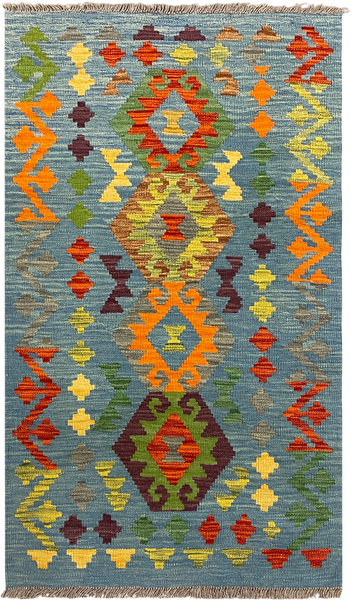 27748 - Kelim Hand-Woven/Flat-Weaved/Afghan Kelim/Carpet Modren/Nomadic Authentic/Size: 4'5" x 2'6"/134cm ×76cm