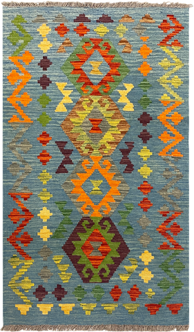 27748 - Kelim Hand-Woven/Flat-Weaved/Afghan Kelim/Carpet Modren/Nomadic Authentic/Size: 4'5" x 2'6"/134cm ×76cm