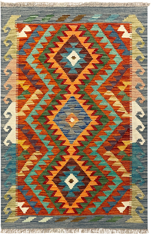 27751 - Kelim Hand-Woven/Flat-Weaved/Afghan Kelim/Carpet Modren/Nomadic Authentic/Size: 4'1" x 2'7"/124cm ×79cm