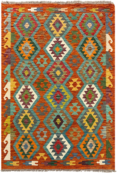 27763 - Kelim Hand-Woven/Flat-Weaved/Afghan Kelim/Carpet Modren/Nomadic Authentic/Size: 6'0" x 4'0"/183 cm ×&nbsp; 122cm