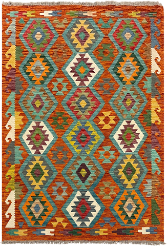 27763 - Kelim Hand-Woven/Flat-Weaved/Afghan Kelim/Carpet Modren/Nomadic Authentic/Size: 6'0" x 4'0"/183 cm ×&nbsp; 122cm