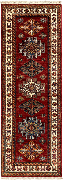 27770-Royal Kazak Hand-Knotted/Handmade Afghan Rug/Carpet Tribal/Nomadic Authentic/ Size: 5'9" x 2'0"/175m x 61cm