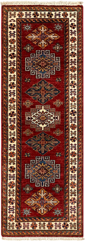 27770-Royal Kazak Hand-Knotted/Handmade Afghan Rug/Carpet Tribal/Nomadic Authentic/ Size: 5'9" x 2'0"/175m x 61cm