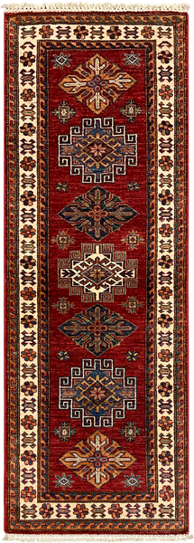 27771-Royal Kazak Hand-Knotted/Handmade Afghan Rug/Carpet Tribal/Nomadic Authentic/ Size: 5'9" x 2'0"/175m x 61cm
