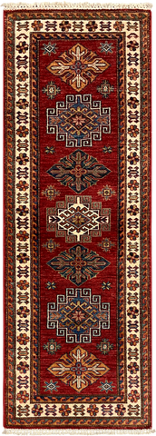 27771-Royal Kazak Hand-Knotted/Handmade Afghan Rug/Carpet Tribal/Nomadic Authentic/ Size: 5'9" x 2'0"/175m x 61cm