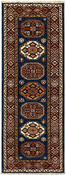27777-Royal Kazak Hand-Knotted/Handmade Afghan Rug/Carpet Tribal/Nomadic Authentic/ Size: 5'6" x 2'0"/168m x 61cm
