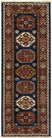 27777-Royal Kazak Hand-Knotted/Handmade Afghan Rug/Carpet Tribal/Nomadic Authentic/ Size: 5'6" x 2'0"/168m x 61cm