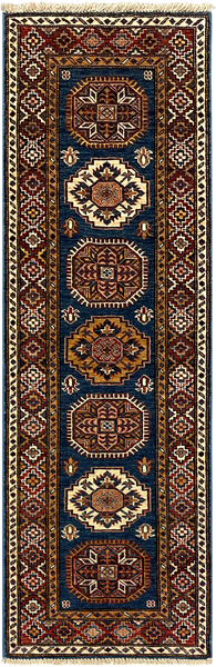 27778-Royal Kazak Hand-Knotted/Handmade Afghan Rug/Carpet Tribal/Nomadic Authentic/ Size: 5'6" x 1'9"/168m x 53cm