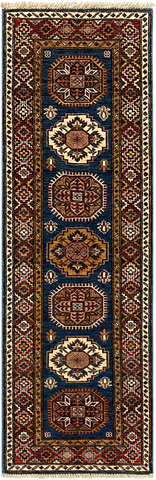27778-Royal Kazak Hand-Knotted/Handmade Afghan Rug/Carpet Tribal/Nomadic Authentic/ Size: 5'6" x 1'9"/168m x 53cm